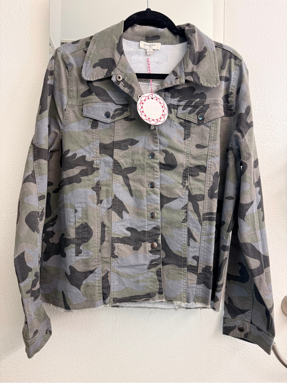 Umgee Olive Camo Button-Front Jean Jacket